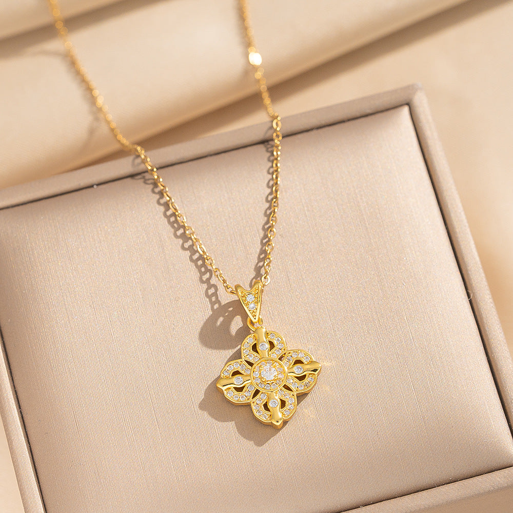 Collar Minimalista con Colgante de Ola y Geométrico para Mujer en Acero de Titanio con Chapado en Oro de 18K, Cadena Hipoalergénica para Clavícula con Motivos de Corazón y Lazo