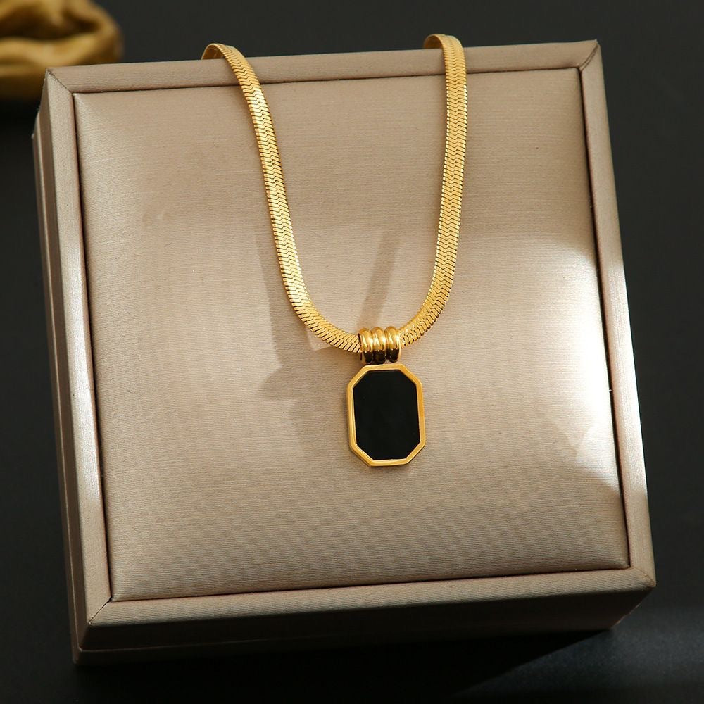Minimalist Rose Gold Plated Letter Square Titanium Steel Necklace for Women