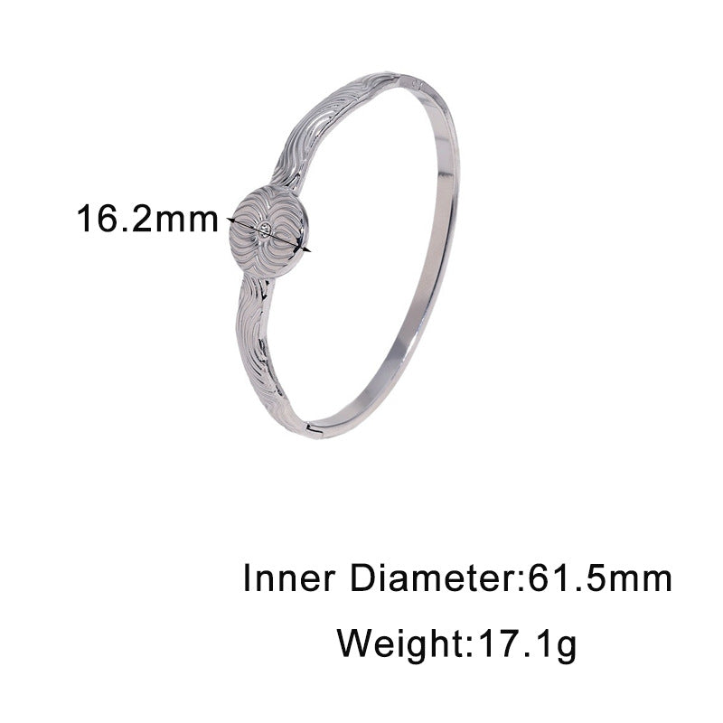 Minimalist Gold Plated Striped Geometric Round Stainless Steel Bracelet for Women