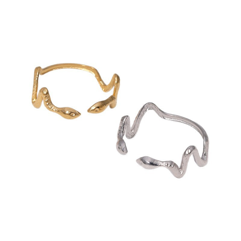Anello Aperto a Serpente Minimalista alla Moda Placcato Oro 18K, Gioielli in Acciaio Inossidabile da Donna
