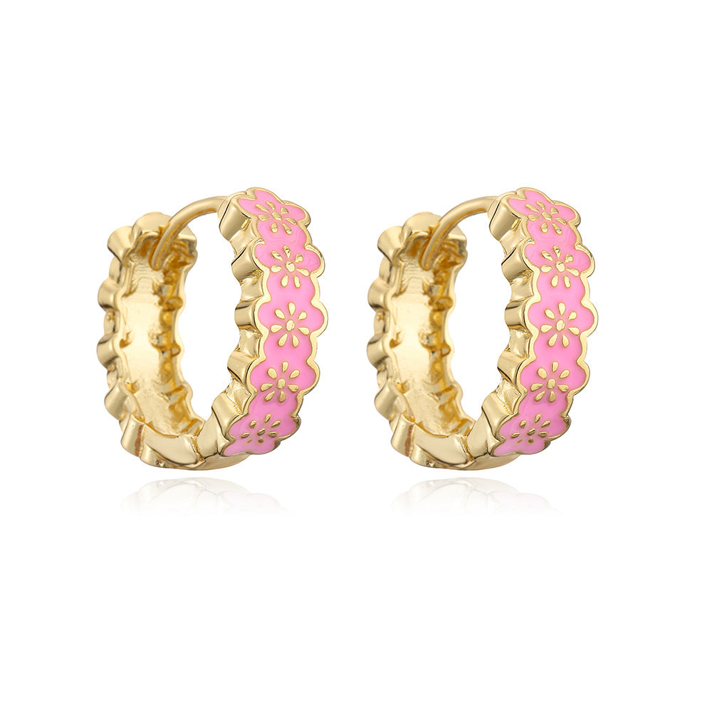 Minimalist Geometric Copper Earrings with Gold Plating and Enamel Finish for Women