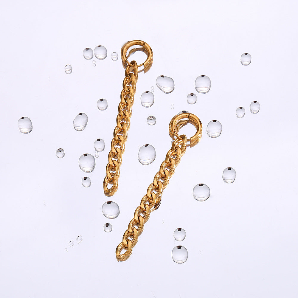 Minimalist Geometric Stainless Steel Electroplated Long Figaro Chain Earrings for Women