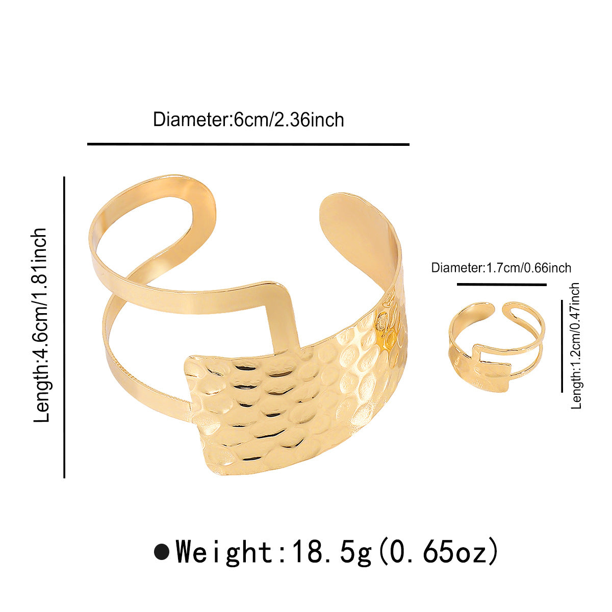 Set bracciale rigido aperto e anello geometrici minimalisti con design irregolare e asimmetrico per l'uso quotidiano e occasioni formali