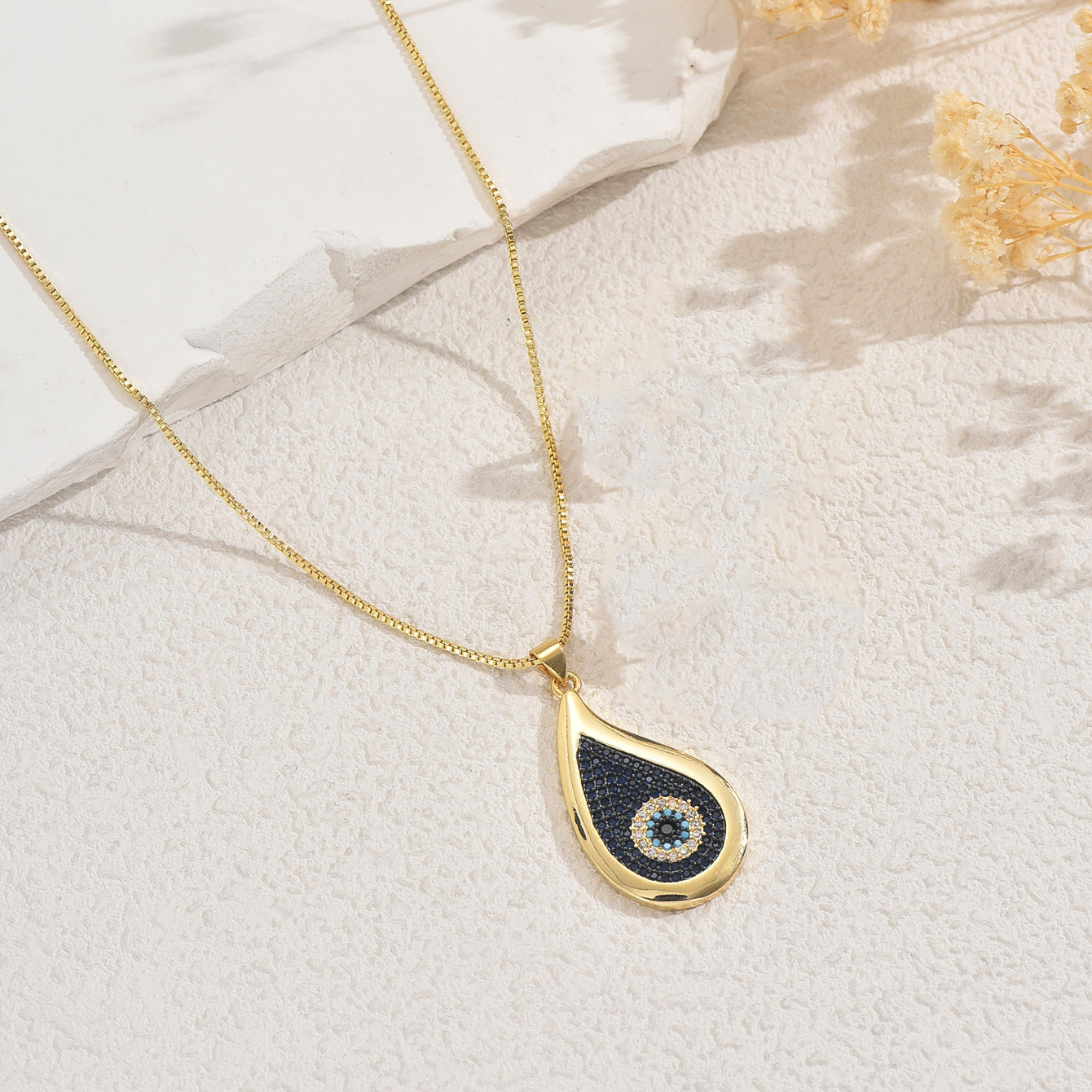 Conjunto de collar de estilo hippie con colgante de ojo turco y cadena de aleación con incrustaciones de diamantes de imitación para mujer