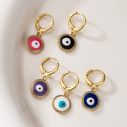 Minimalist Evil Eye Earrings for Women in Copper with Gold Plating Geometric Design Fashion Everyday Jewelry