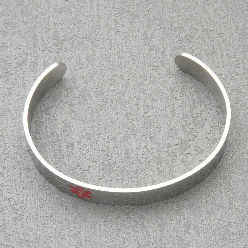 Minimalist U-Shaped Stainless Steel Medical Symbol Bracelet for Women with Polished Finish