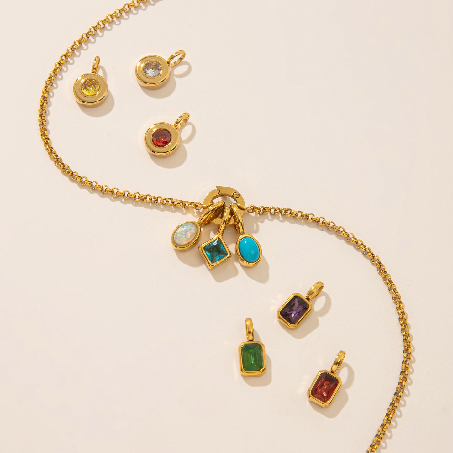 Vintage Geometric Stainless Steel 18K Gold PVD Plated DIY Charm Bar Necklace with 12 Birthstones