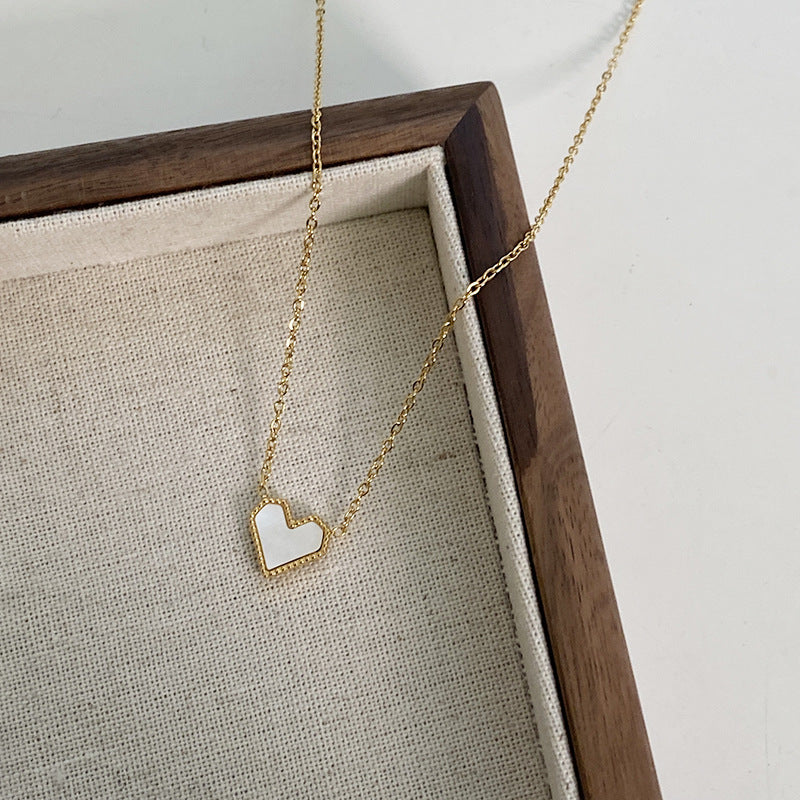Minimalist Red Heart-Shaped Titanium Steel Necklace for Women with Cross Chain Design