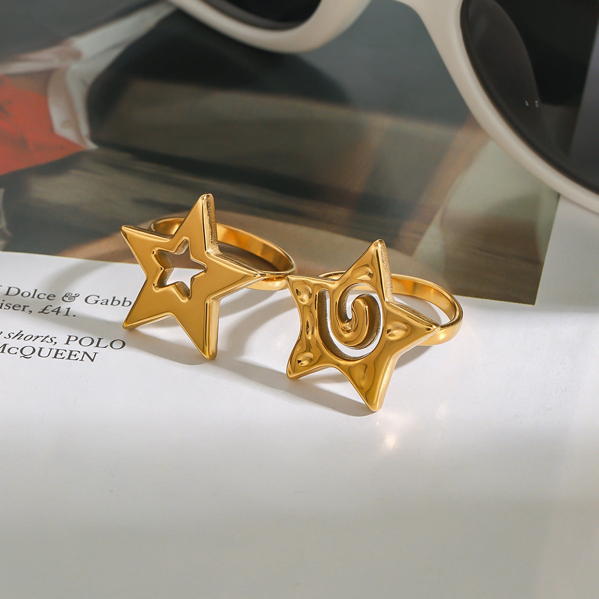Minimalist Geometric Star Stainless Steel Plated Ring for Women