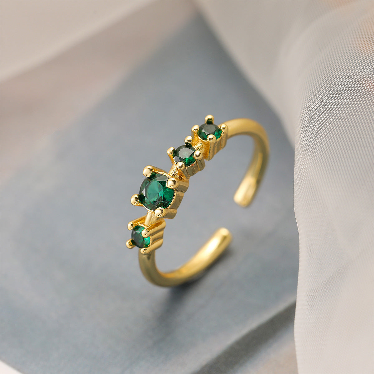 Minimalist Geometric Adjustable Copper Ring with Micro-Pavé Zirconia for Women