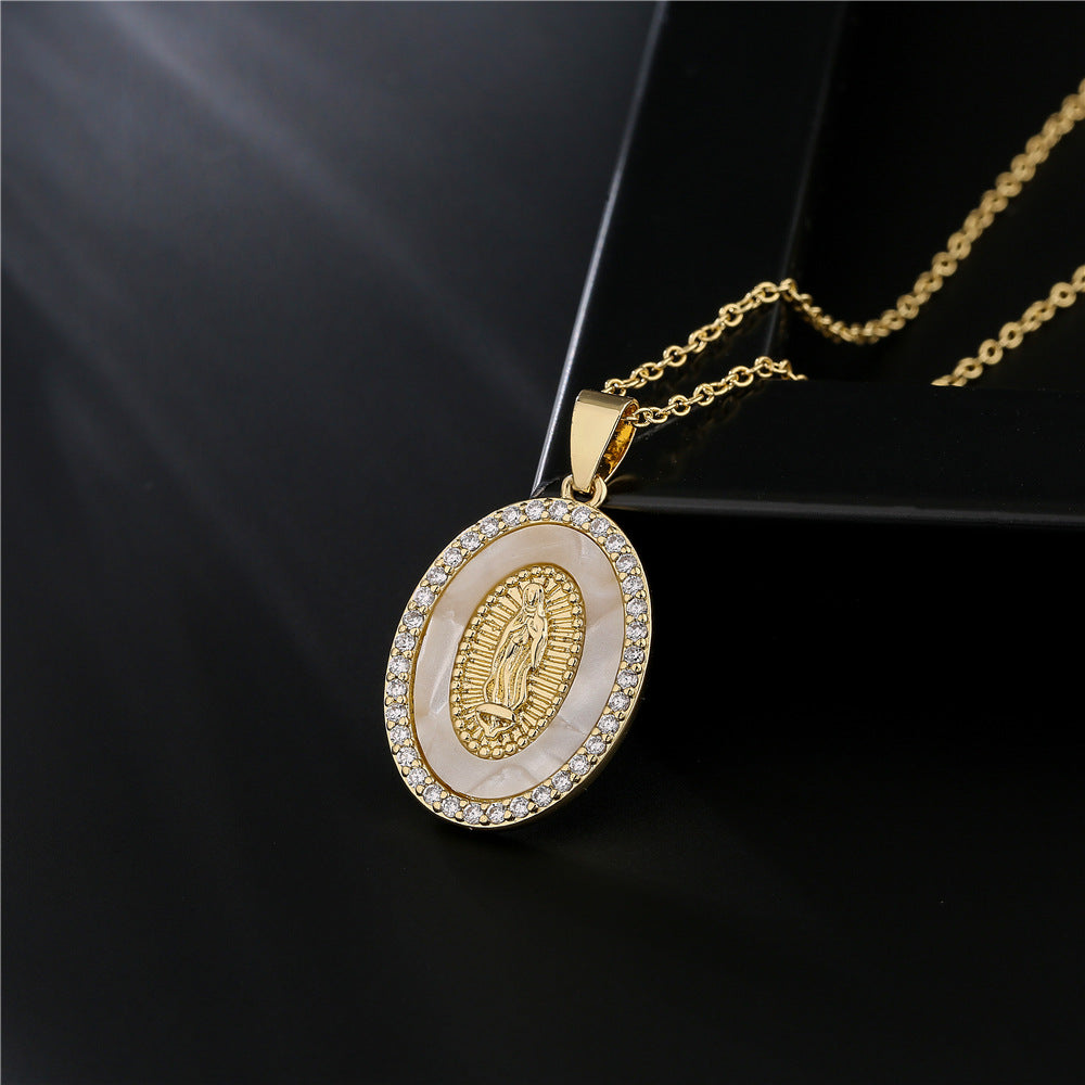 Collana con Pendente Geometrico Irregolare Stile Lusso in Rame Placcato Oro 18K e Finitura Smaltata, con Zirconi su Catena a O