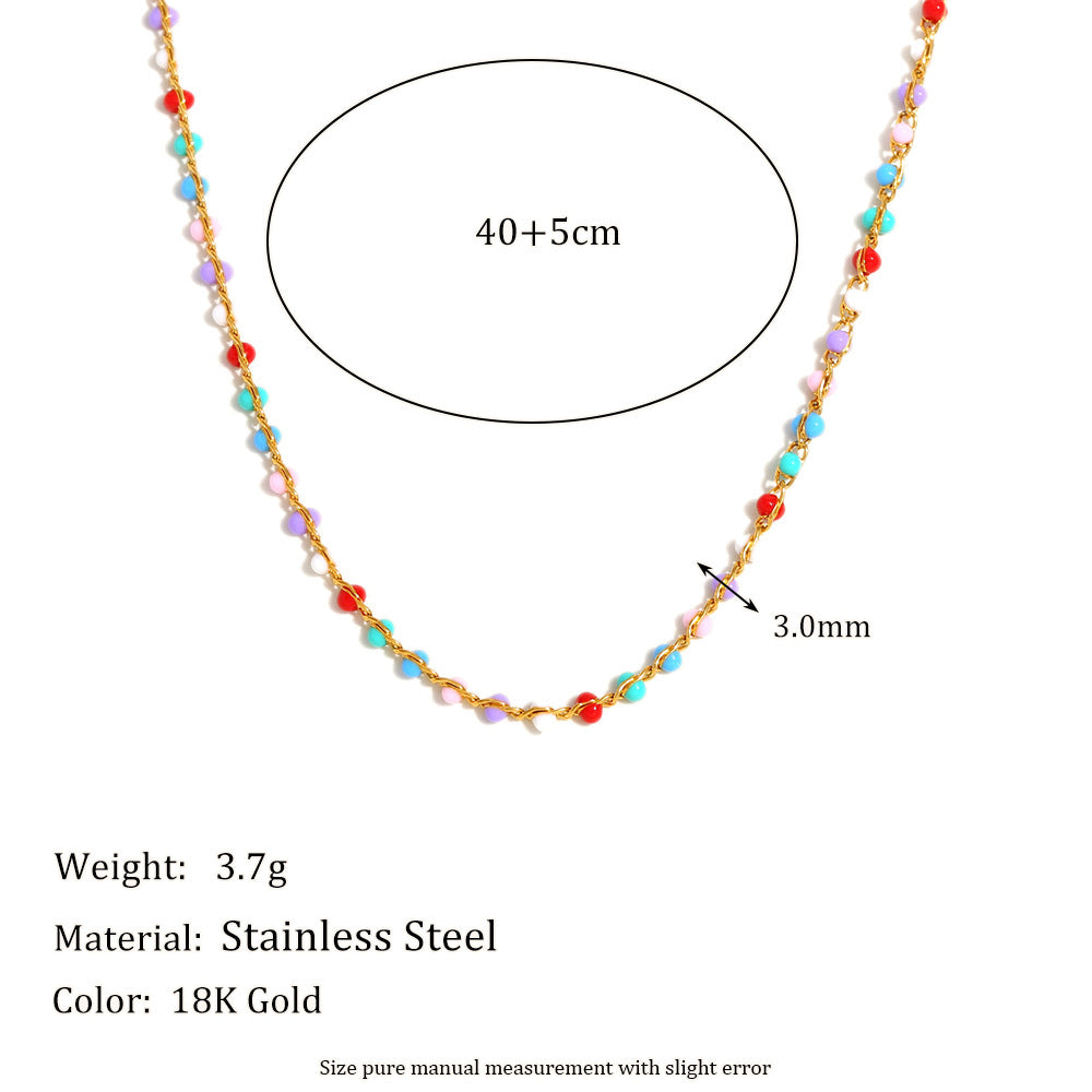 Fashionable Minimalist Geometric Pendant Necklace in Stainless Steel with 18K Gold Plating and Enamel Accents for Women