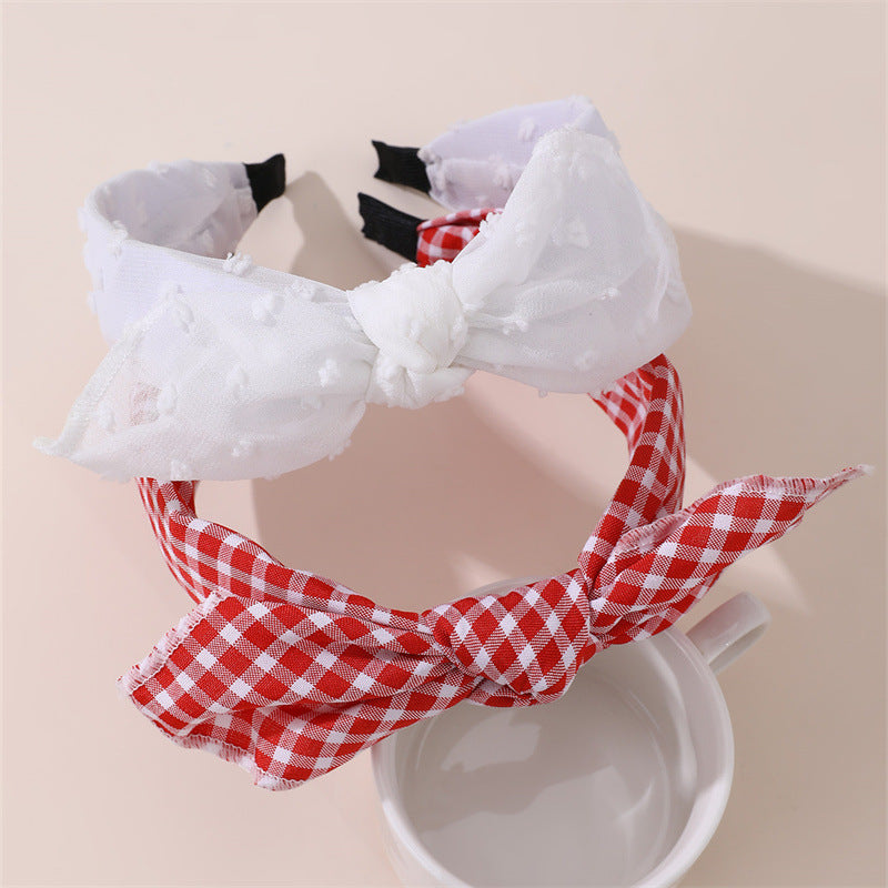 Diadema de tela a cuadros para niñas con forma de orejas de conejo y borde de encaje, accesorio antideslizante para el cabello para niñas