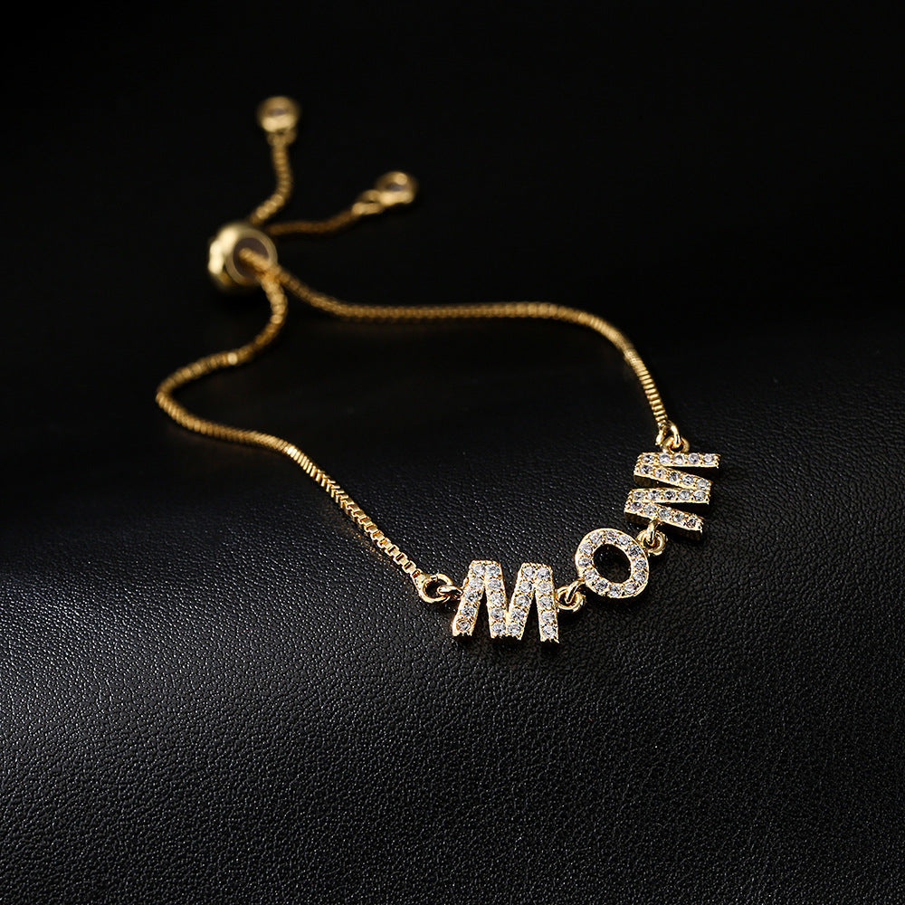 Minimalist Geometric Copper Bracelet with Micro-Paved Zirconia and Gold Plating for Mother's Day Gift