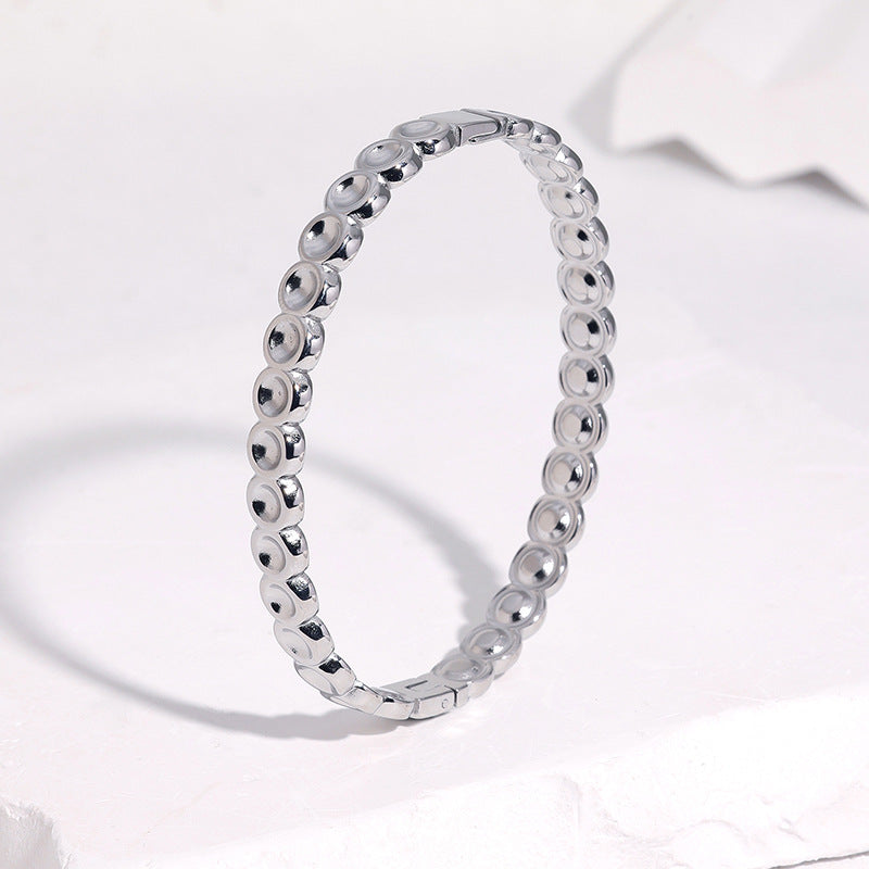 Minimalist Elegant Gold Plated Round Geometric Stainless Steel Bracelet for Women