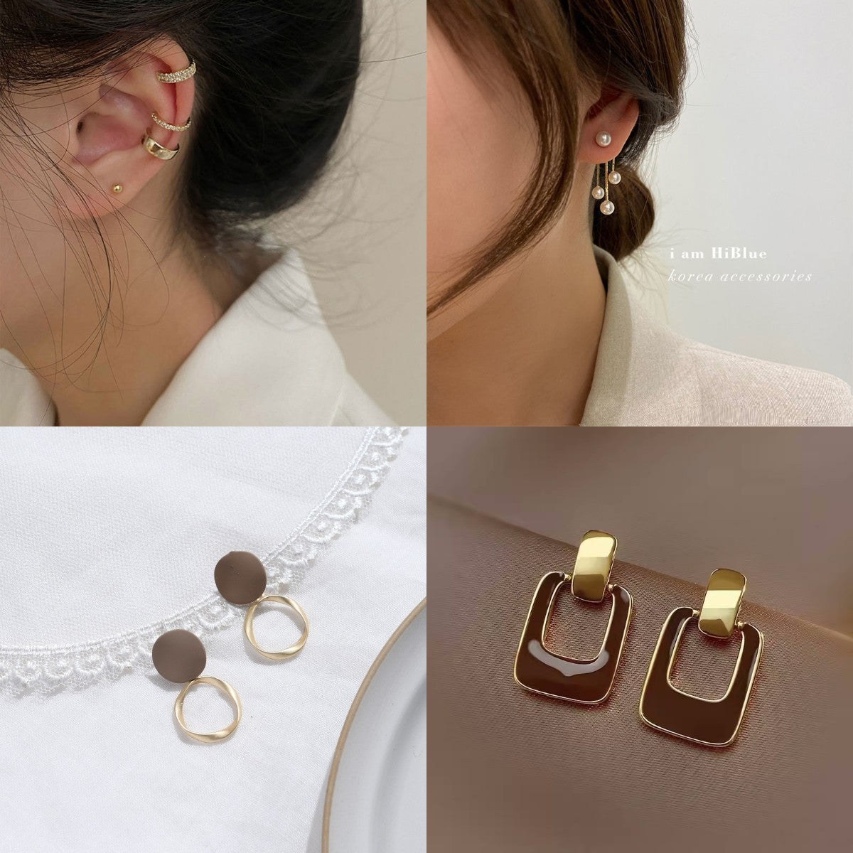 Orecchini vintage in lega placcata con pois quadrati e rotondi per donna
