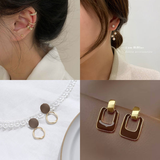 Pendientes de aleación chapados con lunares, cuadrados, redondos, vintage, para mujer