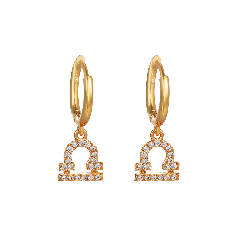 Micro-Inlaid Cubic Zirconia Brass Zodiac Earrings