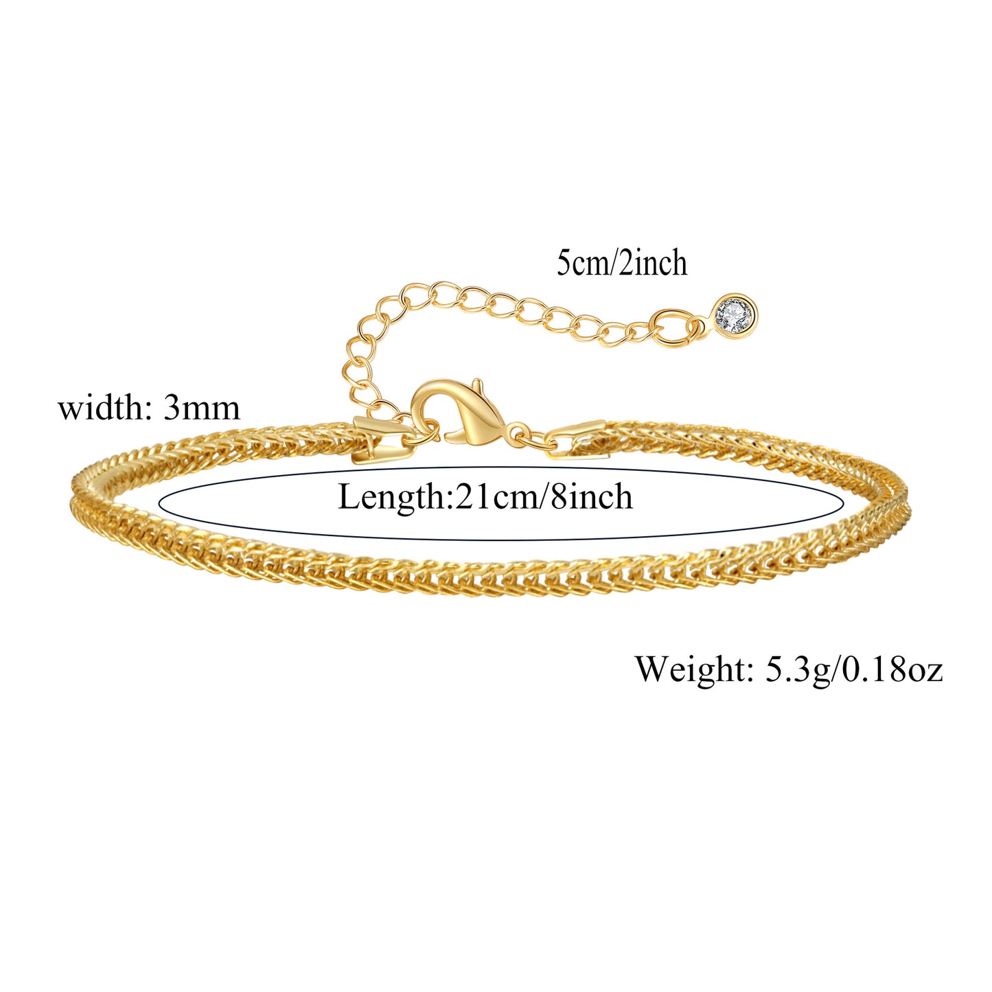 Minimalist Gold Plated Brass Geometric Cuban Link Chain Anklet for Women