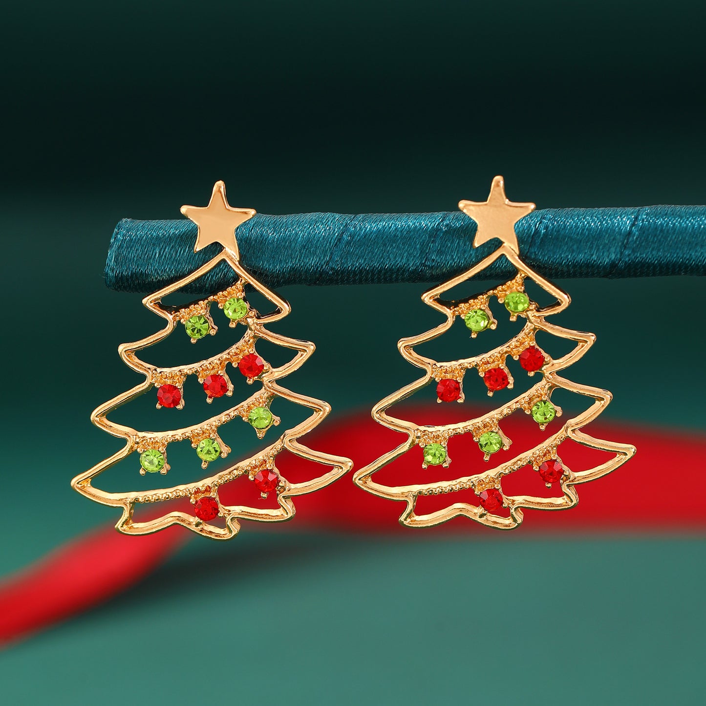 Pendientes de Aleación con Forma de Estrella Minimalista y Detalles de Diamantes de Imitación para Mujer, Joyería de Navidad