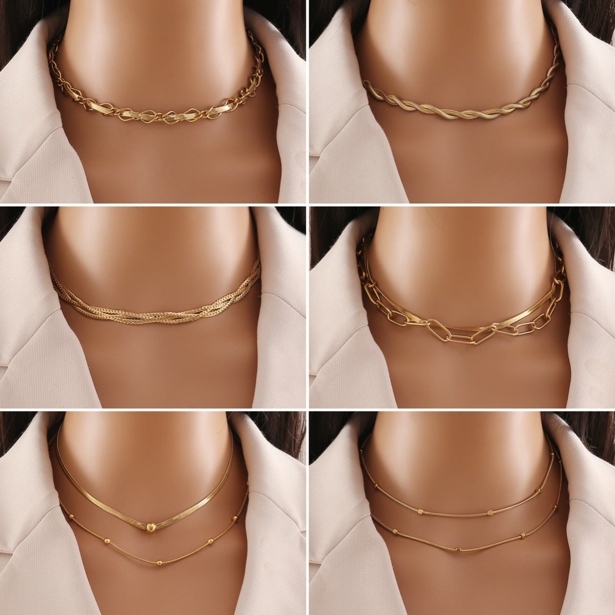 Collana Personalizzata da Donna a Doppio Strato Ondulato in Acciaio Inox con Finitura Placcata
