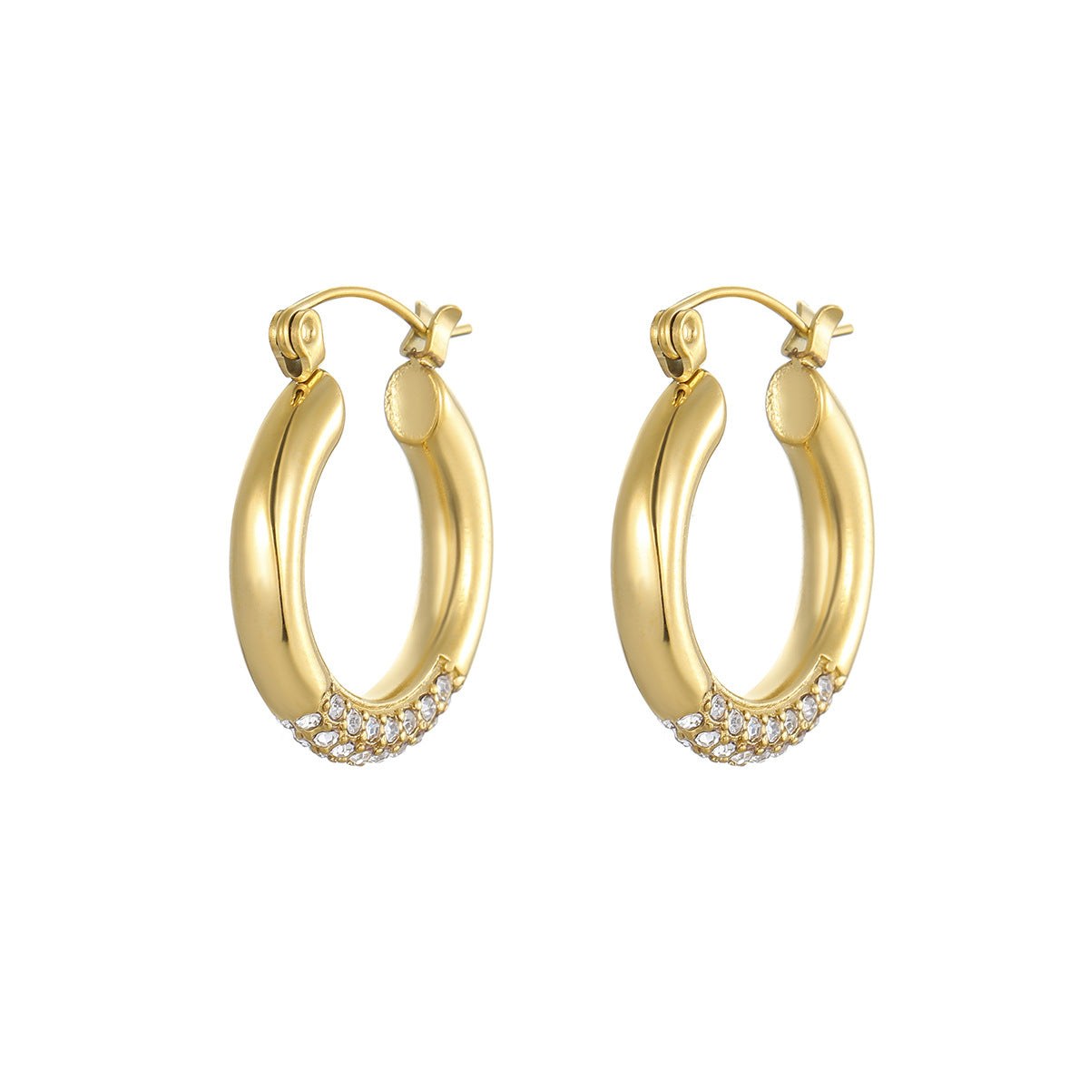 Pendientes de Aro Minimalistas Geométricos de Acero Inoxidable Chapados en Oro para Mujer con Detalles de Diamantes de Imitación