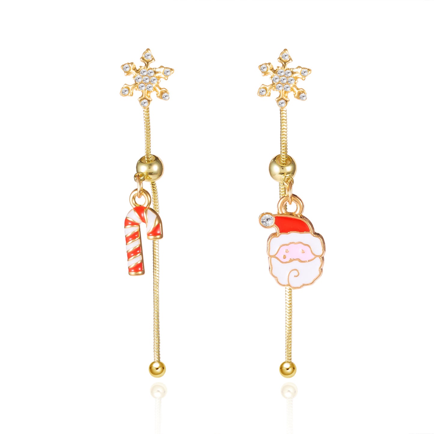 Aretes de campana de Navidad de copo de nieve ajustables de lujo con postes de plata de ley 925 y respaldos de cerámica para mujer