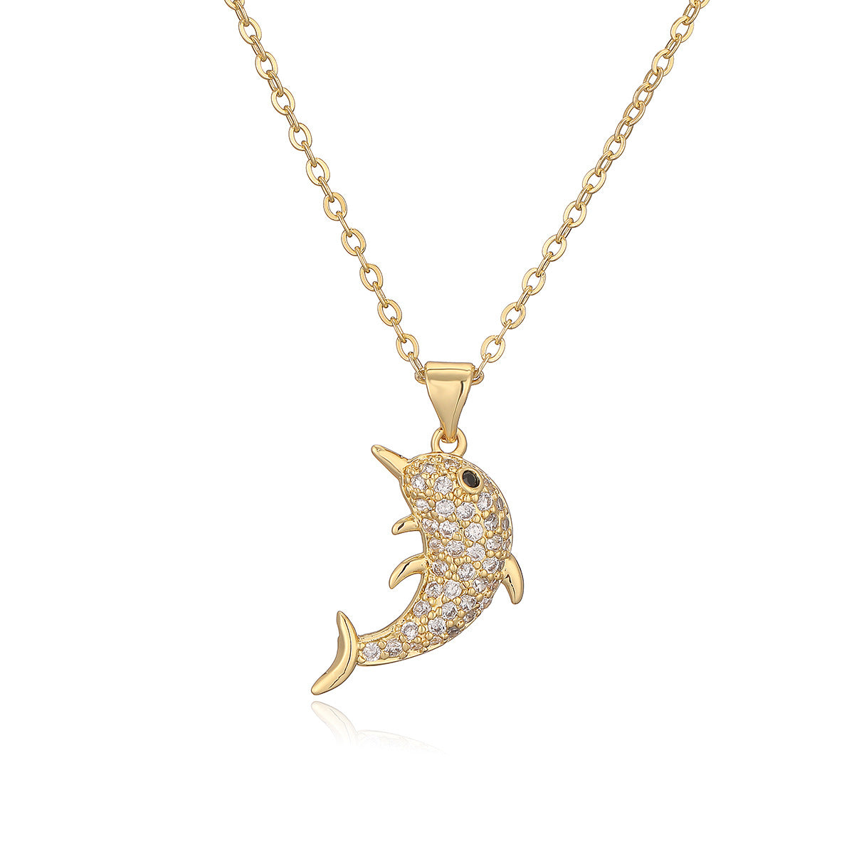 Minimalist Dolphin Pendant Necklace for Women with Gold-Plated Copper and Zircon, Delicate Clavicle Chain