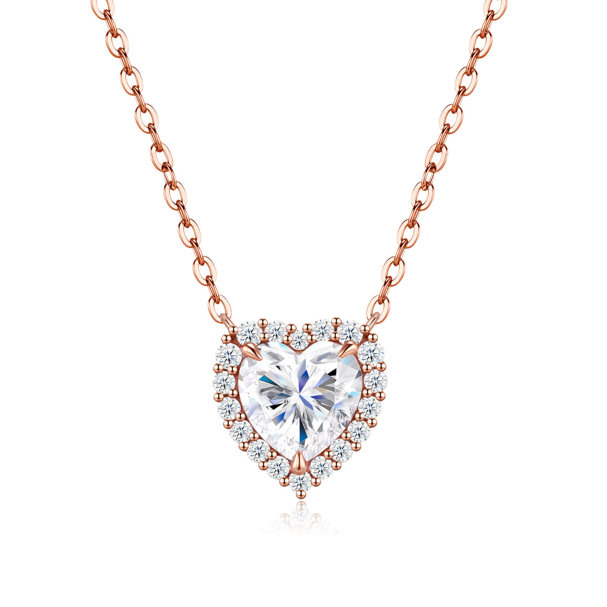 Sweet 925 Sterling Silver Heart Moissanite Tennis Necklace with Adjustable Chain for Women