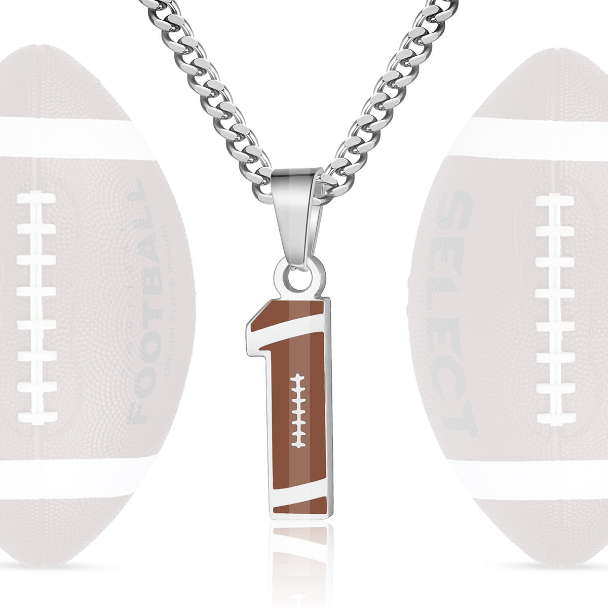 Motivational Football Number Pendant Necklace for Men in Stainless Steel with Polished Finish and Letter/Number Design