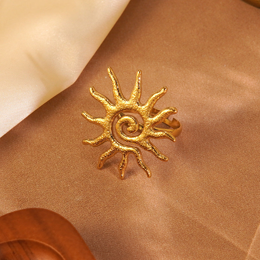 Vintage Luxury Hollow Sun Stainless Steel Plated Necklace and Earring Set for Women