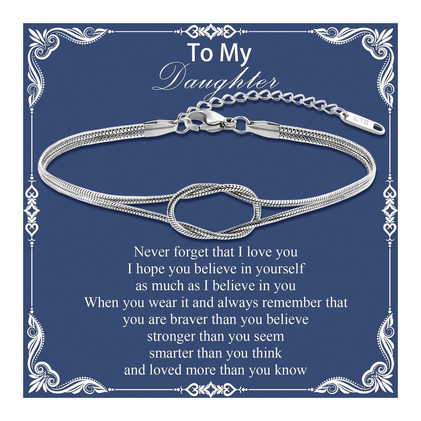 Minimalist Polished Stainless Steel Snake Chain Bracelet with Geometric Knot Design for Women