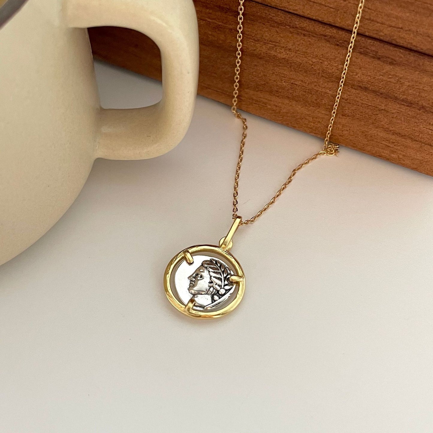 Vintage 925 Sterling Silver Gold Plated Geometric Cartoon Character Necklace