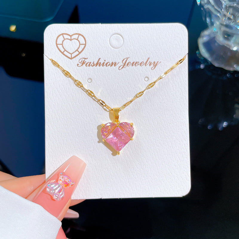 Cadena de Clavícula de Acero de Titanio con Geometría de Corazón Dulce de Lujo y Incrustaciones de Zirconia