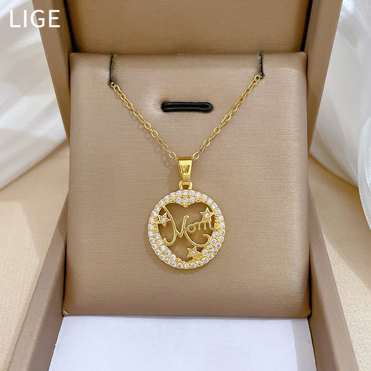 Collar de acero inoxidable con diseño de estrella estilo dibujos animados y incrustaciones de diamantes de imitación para mujer con delicada cadena de clavícula