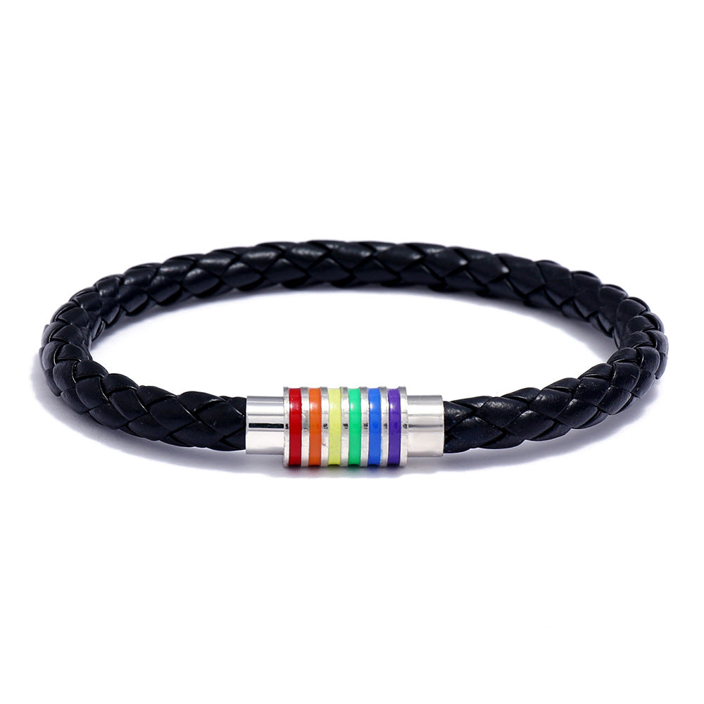 Vintage Minimalist Geometric Plated Leather Bracelet with Magnetic Clasp Unisex