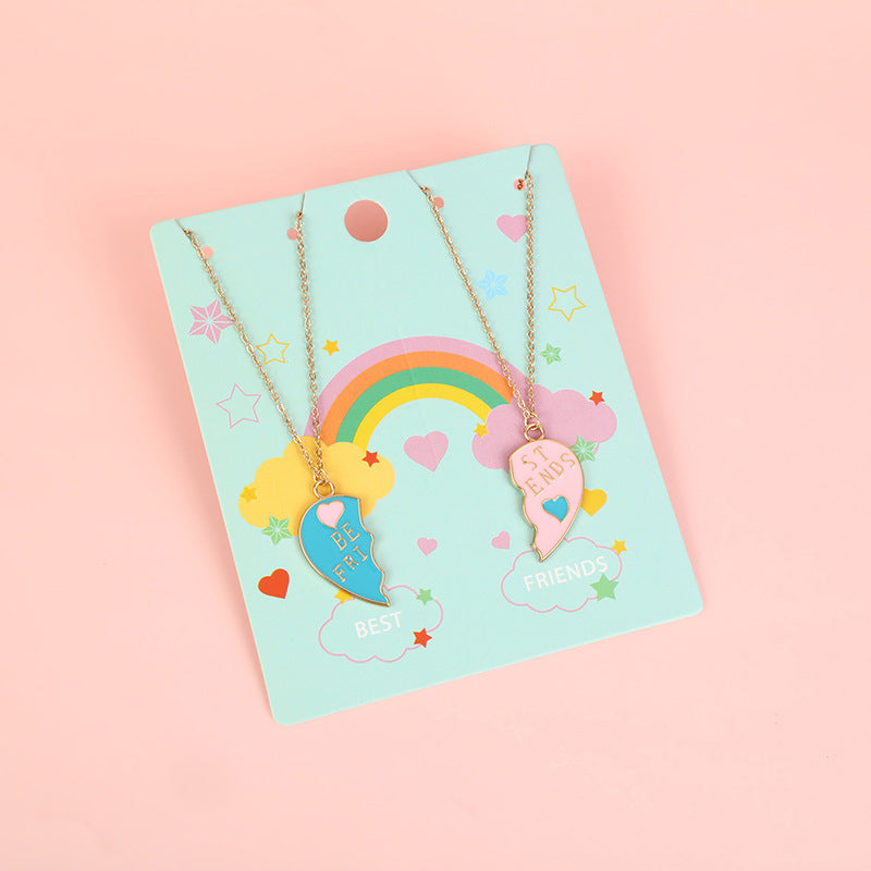 Collana in lega smaltata a forma di cuore minimalista con catena a croce per bambini e ragazzi