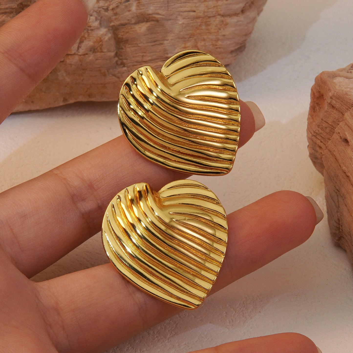 Textured Heart Plated Stainless Steel Earrings for Women
