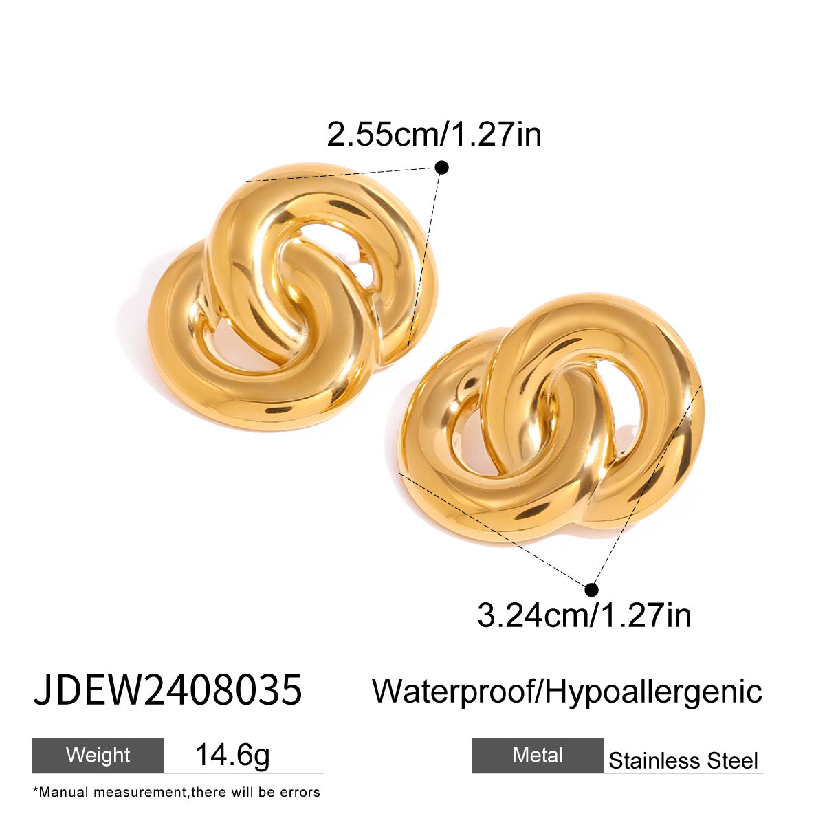 Orecchini "Old Money Style" placcati oro 18 carati in acciaio inossidabile, geometrici a doppio cerchio, esagerati, unisex, gioielli moda per pendolari