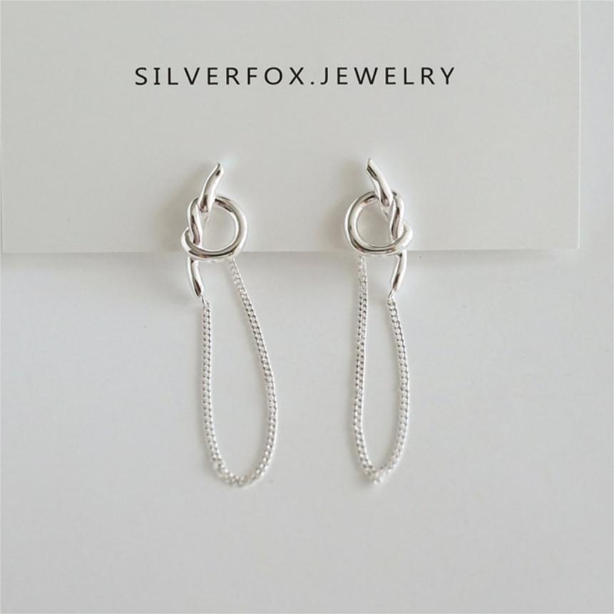 Minimalist Korean-Style 925 Sterling Silver Knot Drop Earrings with Geometric Beads and Polished Finish