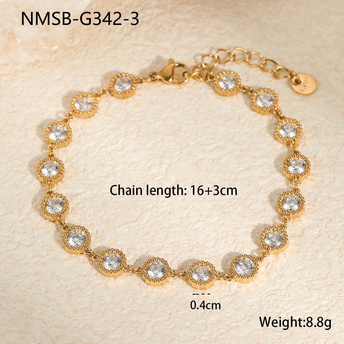 Braccialetto alla moda in acciaio al titanio geometrico da donna, con accenti di zirconi colorati e placcatura in oro 18K