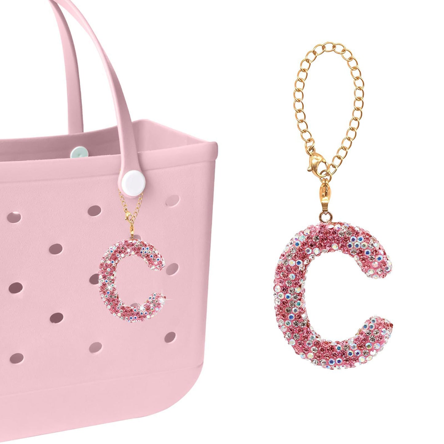 Minimalist Rhinestone Inlay Letter Backpack Charm with Gold Chain