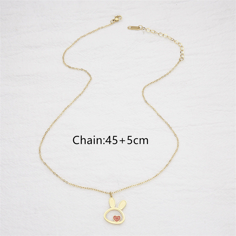 Minimalist Geometric Rabbit Heart Pendant Necklace in Stainless Steel with Gold Plating