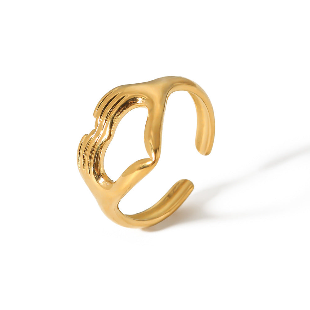 Minimalist Heart-Shaped Stainless Steel Ring with 18K Vacuum Gold Plating for Women