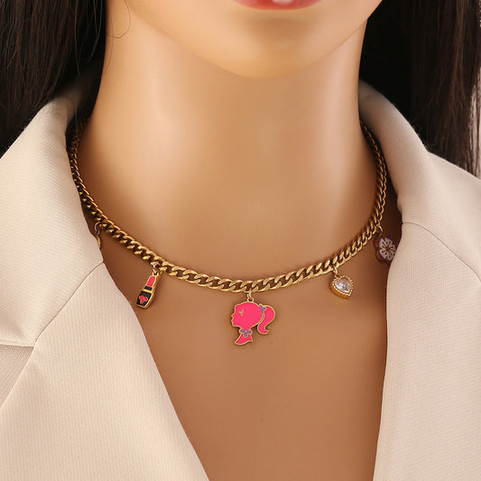 Collana con Pendente a Forma di Cartone Animato alla Moda in Acciaio Inossidabile con Finitura Placcata per Donna