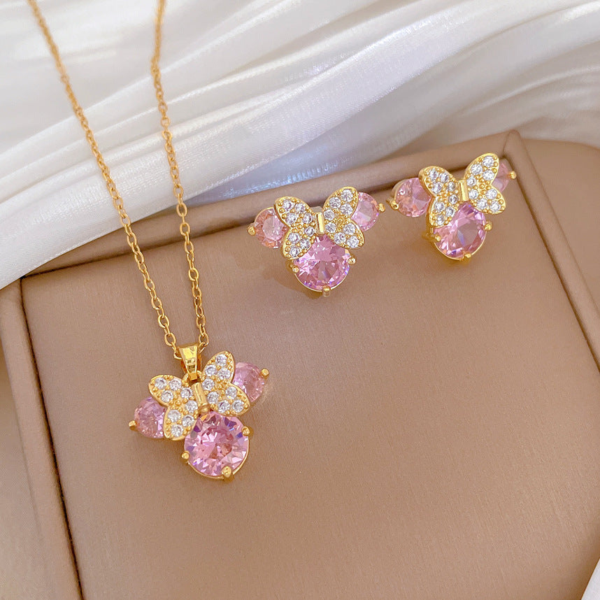 Luxury Fresh and Sweet Plated Brass Zircon Micro-Pave Earrings and Necklace Set