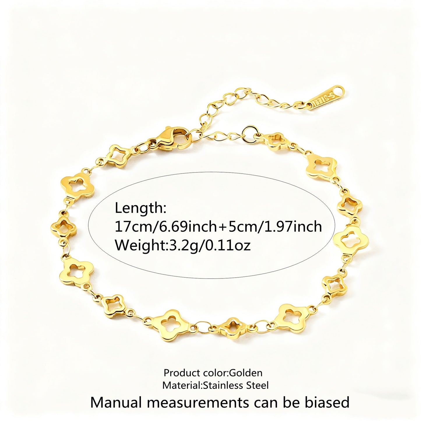 Bracciale vintage elegante in acciaio inossidabile placcato a quattro foglie per donna