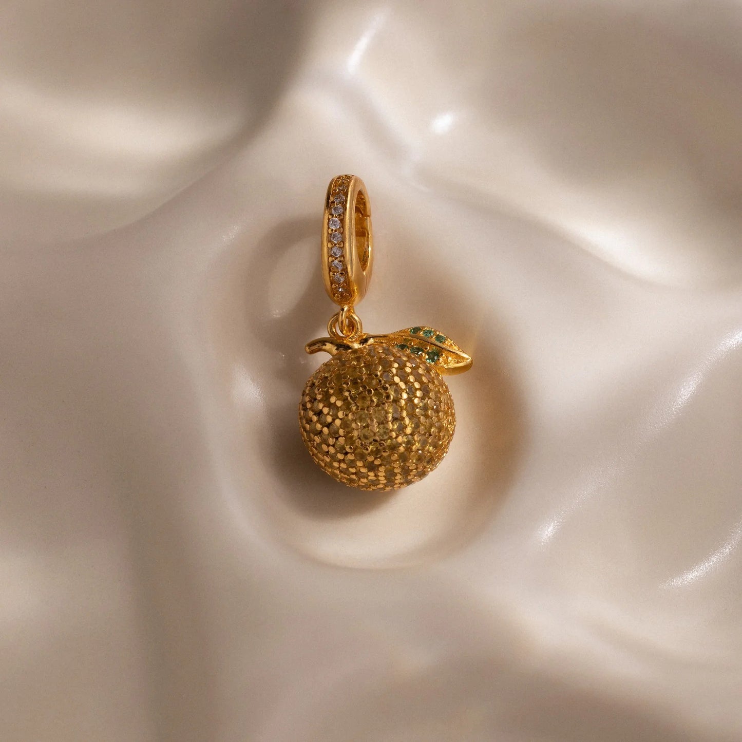 Vintage 18K Gold Plated Brass Fruit Charm Bar with Drip Oil Painting