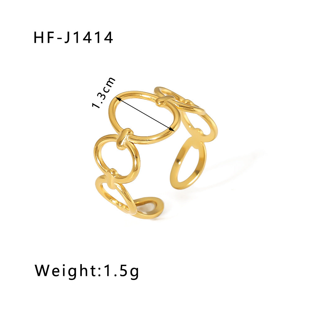 Minimalist Instagram Style Geometric Hollow Leaf and Floral Titanium Steel Ring with 18K Gold Plating for Women