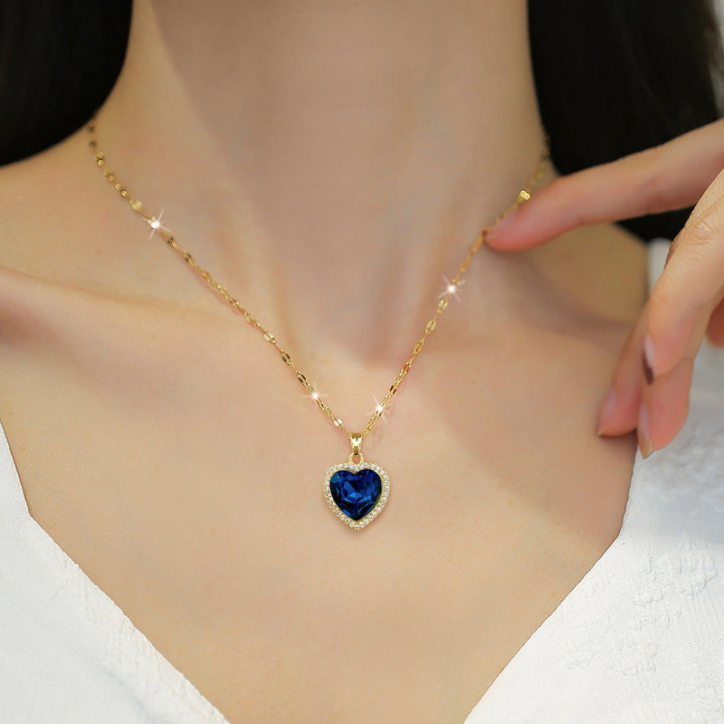Collana Unisex Lusso Dolce Acciaio Inox a Catena Cuore con Intarsio Strass